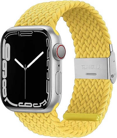 Stravo Gevlochten Nylon Bandje - Geschikt voor Apple Watch 42mm (Series 11/10), 41mm (Series 9/8/7), 40mm (Series 6/5/4/SE 1/2/3), 38mm (Series 3/2/1) - Verstelbaar elastisch Apple Watch Horlogebandje met gesp - Geel
