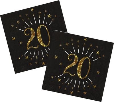 Verjaardag feest servetten leeftijd - 20x - 20 jaar - goud - 33 x 33 cm