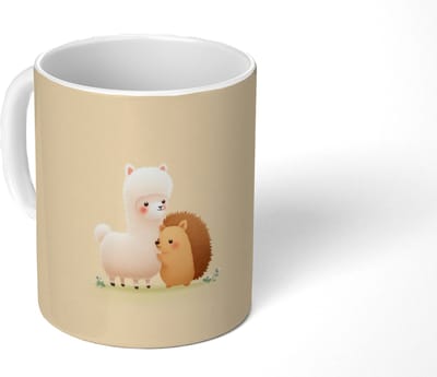 Mok - Koffiemok - Alpaca - Egel - Bruin - Knuffelen - Mokken - 350 ML - Beker - Koffiemokken - Theemok
