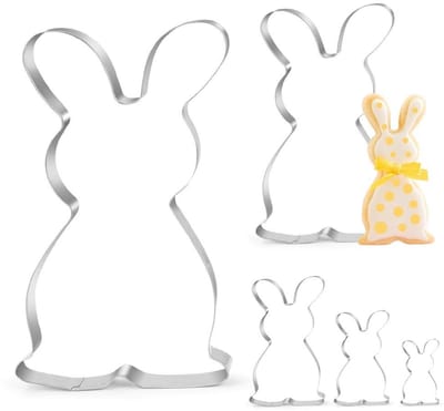 Dailygoods- Uitsteekvormpjes 5 Stuks - Koekjessnijders Haas - Roestvrij Staal - Duurzaam - Ideaal voor Pasen - Maten 20/13/7/5/3 cm - Koekjesvormpjes