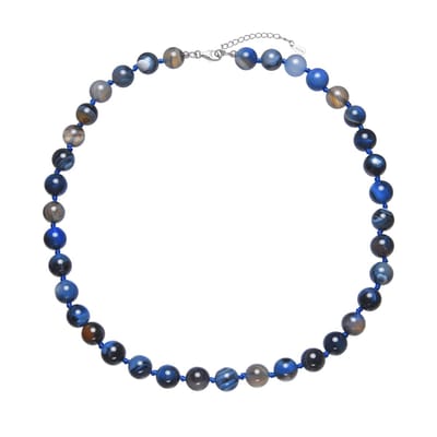Cavill - 925 Sterling Zilveren Halsketting - Rhodium - 2 90 Ct Mongoolse Blauwe Agaatkralen 10 mm - Verstelbaar 48-53 cm Elegantie