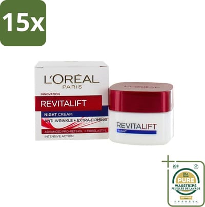 15 x L'Oréal Revitalift - Nachtcrème - Anti-Rimpel - Hydraterend en Verstevigend - 50 ml - Grootverpakking - Anti-rimpel Crème - Nachtcrème - Anti-aging Crème - Hydraterende Crème - Huidversteviging