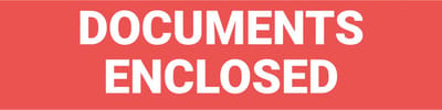 Documents enclosed sticker, oranje wit 200 x 50 mm