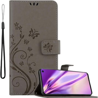 Cadorabo Hoesje geschikt voor Samsung Galaxy S10 4G in BLOEMEN GRIJS - Beschermhoes in bloemmotief met magnetische sluiting, standfunctie en kaartsleuven Book Case Cover Etui