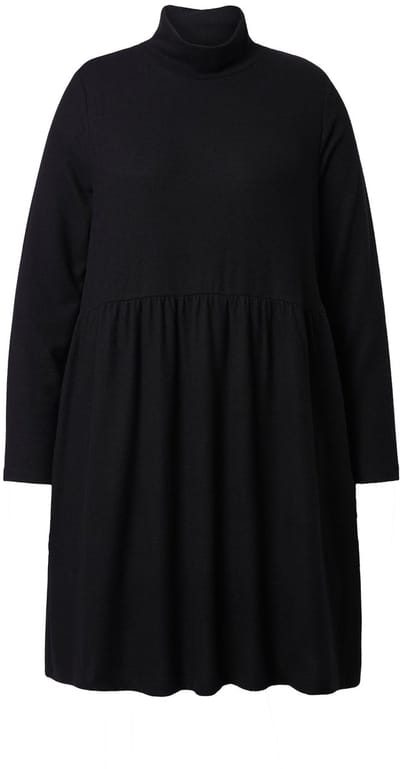 Ulla Popken - Dames - Sweatjurk Troy-kraag rits lange mouw - Zwart - Maat 50+