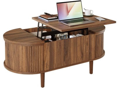 Ovale salontafel in hoogte verstelbaar - Met opbergruimte - Vintage stijl walnoot - Woonkamer - 100x48 cm