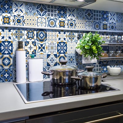 Zelfklevende tegelmuurstickers voor keuken en badkamer - 24 Azulejos Lurdes cementtegelstickers - 24 stickers 10x10cm