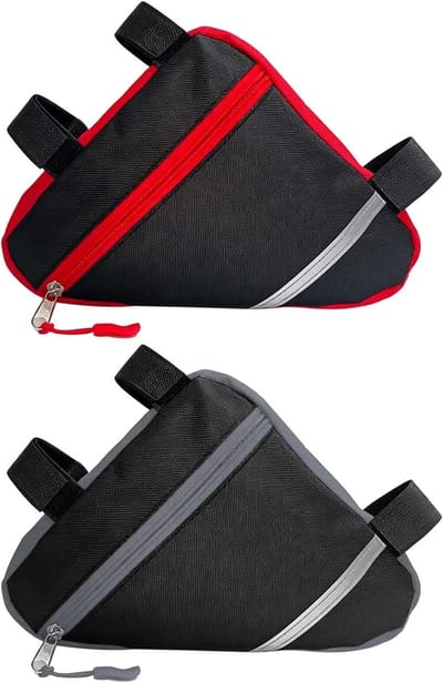 Klein Fiets Driehoek Tas Set van 2 Stuks, Waterdicht Nylon Voorbuis Frame met Reflecterende Decoratie voor Veilig Fietsen en Handige Opbergruimte