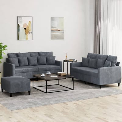 vidaXL - 3-delige - Loungeset - met - kussens - fluweel - donkergrijs
