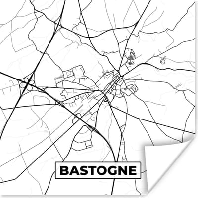 Poster Zwart Wit – België – Plattegrond – Stadskaart – Kaart – Bastogne - 100x100 cm XXL