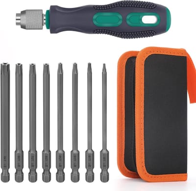 Complete Torx Schroevendraaier Set met 8 Stuks, Magnetische Bits T8-T40 en Oxford Gereedschapszak voor Elektrisch Gebruik
