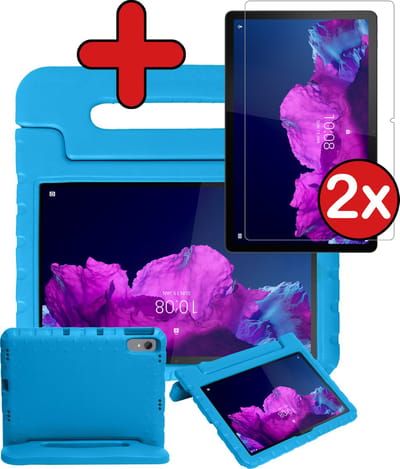 Hoesje - Geschikt voor Lenovo Tab P11 - Met 2x Screenprotector - Kinderhoes - Shockproof Bumper - Kidsproof Case - Tablethoes - Kinder Hoes Cover - Blauw
