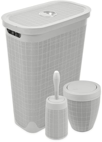 Set 'Hessian' - Wasmand 40 liter - Toiletborstel doseersysteem - Prullenbak swingdeksel - Lichtgrijs