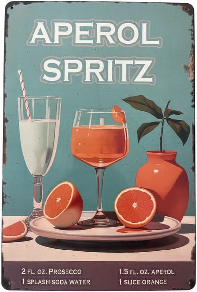 Wandbord – cocktails - Aperol Spritz - Retro - Wanddecoratie – Reclame bord – Restaurant – Kroeg - Bar – Cafe - Horeca – Metal Sign – 20x30cm