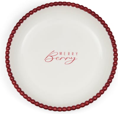 Riviera Maison Schaal Wit - Merry Berry Serveerschaal Kerst met Tekst - Porselein - (ØxH) 26x5