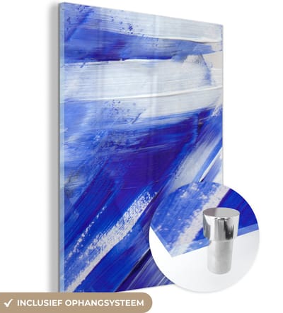 MuchoWow® Glasschilderij 120x160 cm - Schilderij acrylglas - Verf - Design - Blauw - Foto op glas - Schilderijen