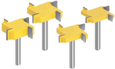 Set van 4 T-Type Slotting Freesbits met 1/4 Inch Schacht voor Houtbewerking - 5/16", 3/8" en 1/2" Molen Gereedschap voor Precisie en Efficiëntie