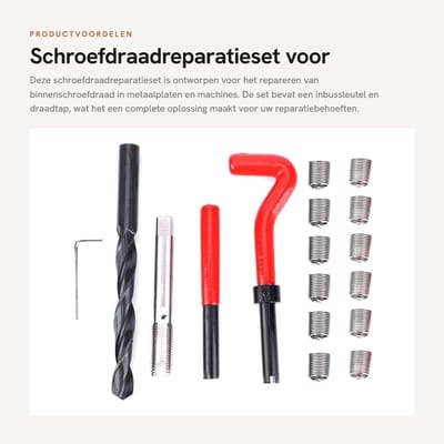 Dailygoods- Schroefdraadreparatieset Hoge Hardheid - RVS Binnenschroefdraad - Reparatieset Kit - Inbussleutel - Draadtap - Geschikt voor Metaalplaten - Draadinzetstuk