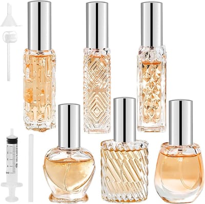 Set van 6 mini lege parfumatomizers, 10-15ml, herbruikbare glazen sprayflessen met fijne nevel, ideaal voor cosmetica en reisgebruik