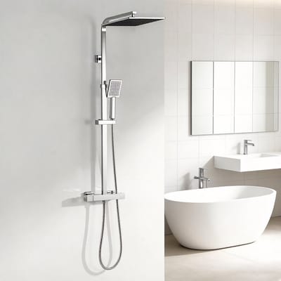 Auralum Max Douchekolom Met Thermostatische - Mengkraan Regendouche - Messing Doucheset - Verstelbare hoogte 97-130cm - 10 inch Douchekop - Regendoucheset - Chroom