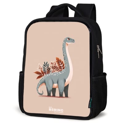 NoBoringSuitcases.com® - Rugzak zwart - Schooltas jongen & meisje - Blauwe dinosaurus op een beige achtergrond - Rugtas voor school - Boekentas kind - Schoolrugzak - Kinderrugzak