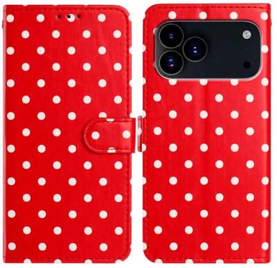 Hoesje Geschikt voor Apple iPhone 17 Pro | Polka Dot Wallet Book Case | Portemonnee Hoesje | 3 Pasjes | Magneetsluiting | Stand Functie | Rood