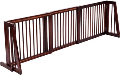 COSTWAY Verstelbare houten hondenhek, 140-203 cm verstelbare vrijstaand 3-delig huisdierhek, 56cm hoogte, schuifhek voor huisdieren, veiligheidshek voor huisdieren, opstaphek voor gangdeuropeningen