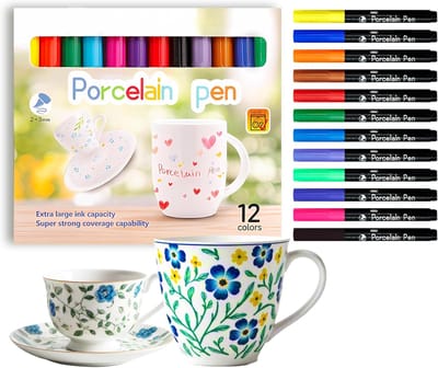 Alcohol Markers - Porselein Markers Set - 12 Kleuren - Waterbestendig - Geschikt voor Keramisch Schilderen - Voor Creatieve DIY Projecten