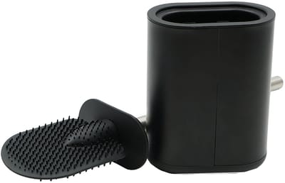 Wicotex - Toiletborstel Spiky – Plat Ovaal Model – Zwart – Rubber Borstelkop met Noppen – Luxe Metaal Handvat