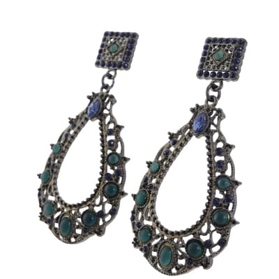 Behave - Vintage oorhangers antiek zilverkleur met blauwe steentjes - Nikkelvrij