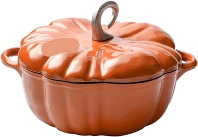 Pompoen stoofpan - Gietijzeren pan - Langzaam koken - Uniek pompoenontwerp - Met deksel - Oranje