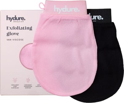 Hydure Exfoliating Glove - Scrub Handschoen - voor Lichaam & Gezicht - Verwijderen van Dode Huidcellen - Wasbaar - 2 stuks