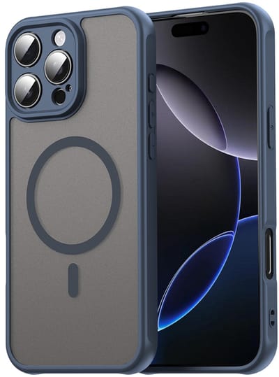 MobyDefend Hoesje - Geschikt voor iPhone 16 Pro Max - Case Geschikt voor MagSafe - Mat Transparant Met Gekleurde Rand - Blauw