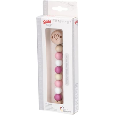 GOKI Fopspeenketting - Hart Roos - L21cm - Hout