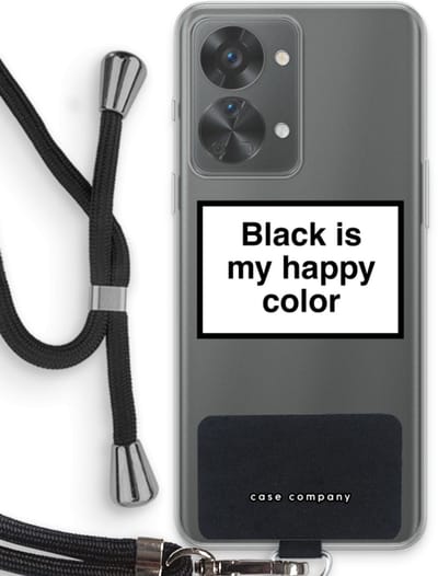 Case Company® - Hoesje met koord geschikt voor OnePlus Nord 2T hoesje met Koord - Black is my happy color - Telefoonhoesje met Zwart Koord - Bescherming aan alle Kanten en Over de Schermrand