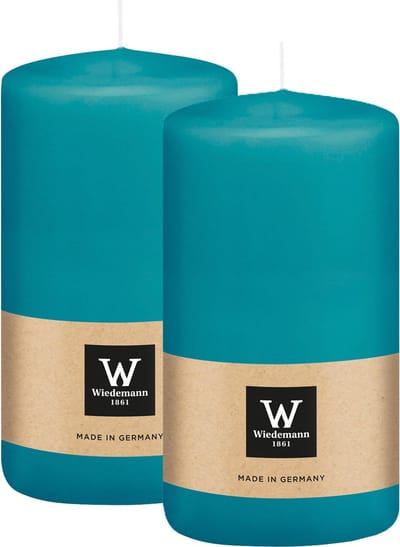 Wiedemann Cilinderkaars/stompkaars - 2x - turquoise - 12 x 6 cm - 33 branduren - zuilkaarsen