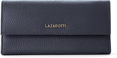 Lazarotti Leren portemonnee Bologna Leather Wallet With 12 Card Slots Navy donkerblauw