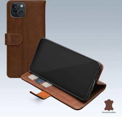 Mobilize Telefoonhoesje geschikt voor Apple iPhone 15 Hoesje Echt Leer | Mobilize Wallet Bookcase Portemonnee | Pasjeshouder voor 3 Pasjes | Telefoonhoesje voor Pinpas / OV Kaart / Rijbewijs - Bruin