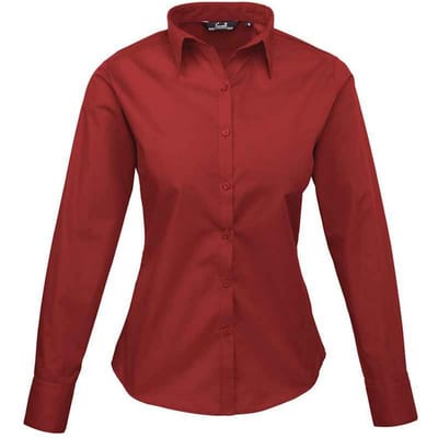 Premier Dames/Dames Popeline Blouse met Lange Mouwen (Bourgondië)