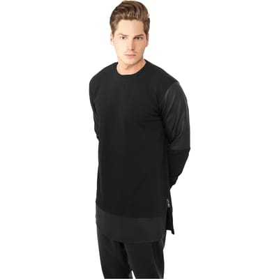 Urban Classics - Long Zipped Leather Imitation Sweater/trui - M - Zwart