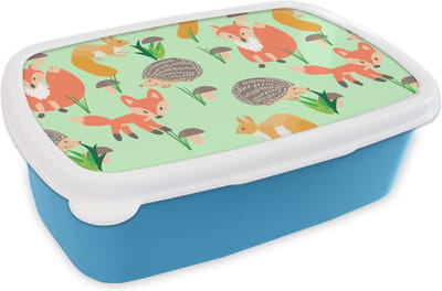 Broodtrommel Blauw - Lunchbox - Brooddoos - Dieren - Patronen - Egel - 18x12x6 cm - Kinderen - Jongen