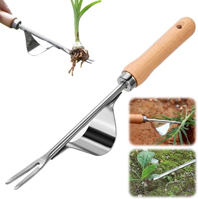 Onkruidsteker - Houten Handvat - 2-in-1 Hark & Schoffel - Voor Graven Wieden Losmaken - Tuingereedschap - RVS