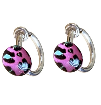 Klem oorbellen- panter- roze -zilverkleur-geen gaatje-Charme bijoux