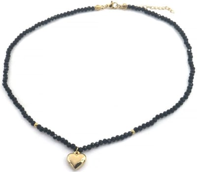 Ketting - verstelbaar - sieraad - accessoire - RVS - stainless steel - 39+5cm - goudkleurig - zwart - hartje - liefde - cadeau - geschenk - feest – feestdagen – valentijn – cadeau