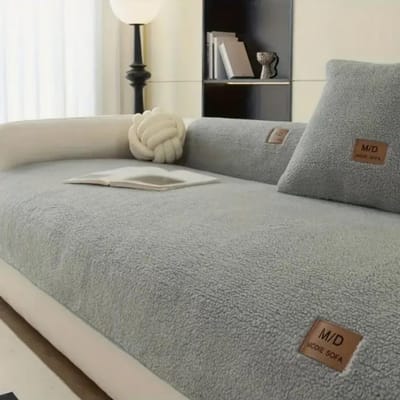 Stevige Sherpa Antislip Bankhoes met PU-label Decor voor Woonkamer Coush Zitkussenhoes, Universele Bankhoes Meubelhanddoek Pillow Case-45x45cm gray