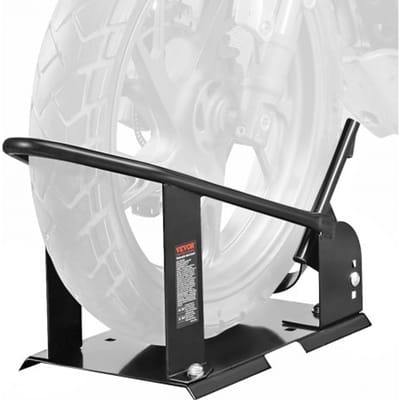 VEVOR Motorfietswielblok, 816,5 kg capaciteit wielhouder, robuuste stalen motorfiets voorwielstandaard met 3 verstelbare gaten, voor 381-533,4 mm off-road motorfietsen, standaard motorfietsen