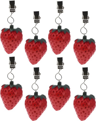 Excellent Houseware Tafelkleedgewichtjes/hangers - 8x - aardbei - kunststeen - rood
