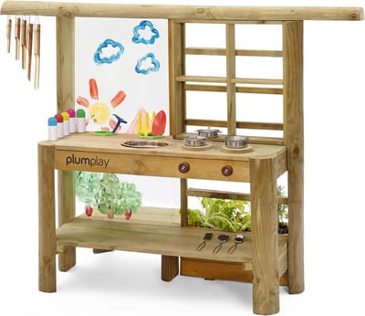 Houten Keuken Buiten - Buitenkeuken Speelgoed - Buiten Spelen - Inclusief Bloempot - 161 x 114 cm