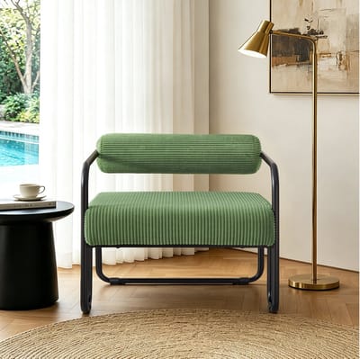 Fauteuil - Loungefauteuil Met Armleuningen - Modern Industrieel Design Met Zachte Ribstof Bekleding - Voor Woonkamer, Slaapkamer Of Kantoor - Metaal Groen