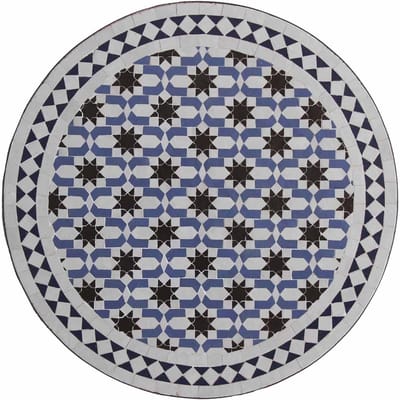 Mozaïektafel Rond - Marokkaanse Tafel - Buiten Zitten - Handgemaakt Ambacht - Ø 60cm - Blauw Wit Zwart